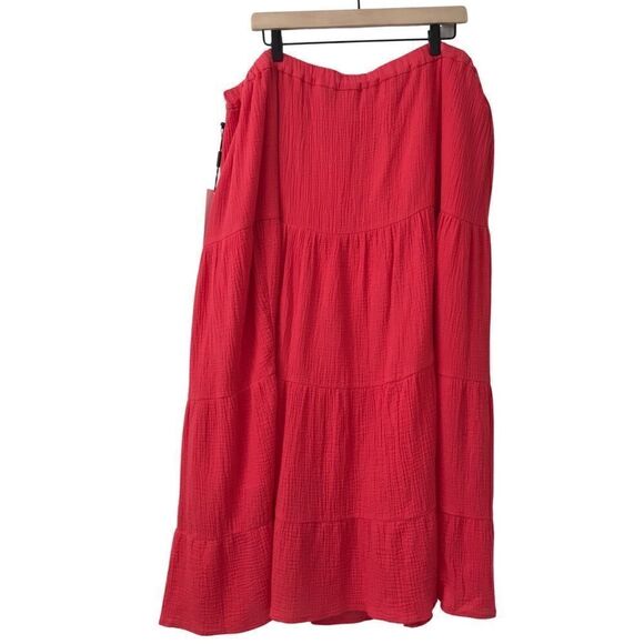 New! Calvin Klein Gauzy Cotton Peasant Tiered Casual Maxi Skirt Plus - Picture 2 of 8